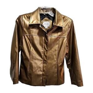 Vintage 90s Y2K Learsi Vegan Leather Gold Jacket Full Zip Medium PRISTINE!!!
